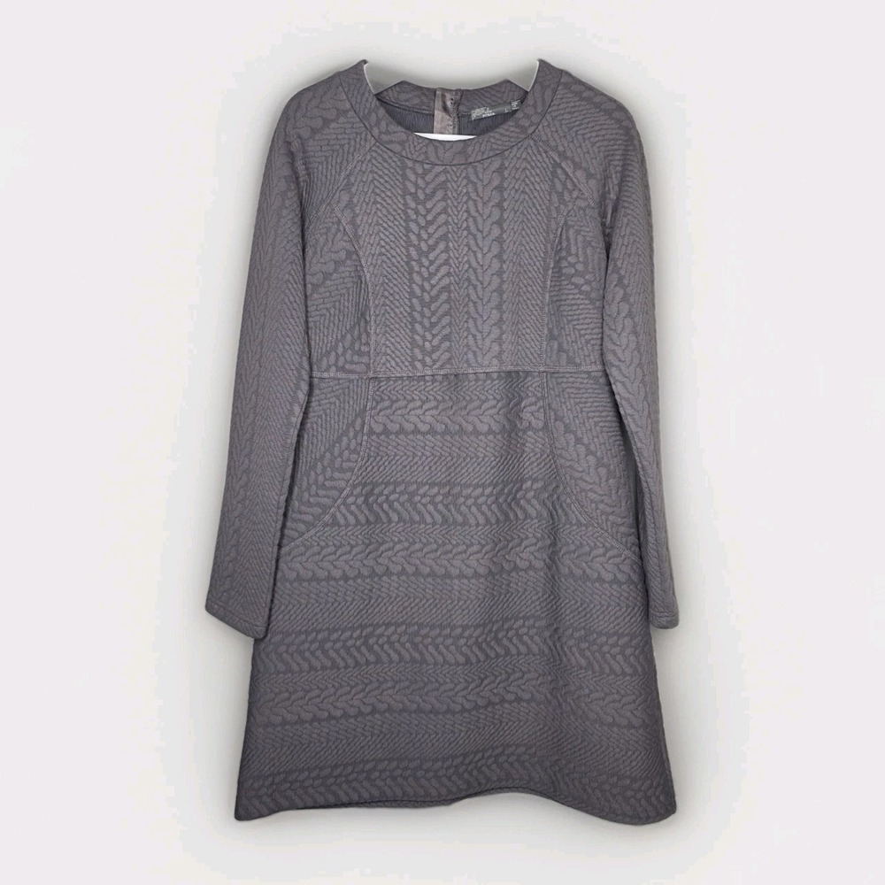 Prana Macee Dress Women Large Textured Truffle Gray Long Sleeve Quilted